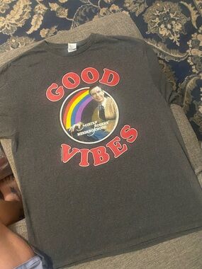Delta Charcoal 'Good Vibes' Mister Rogers Rainbow Graphic Tee